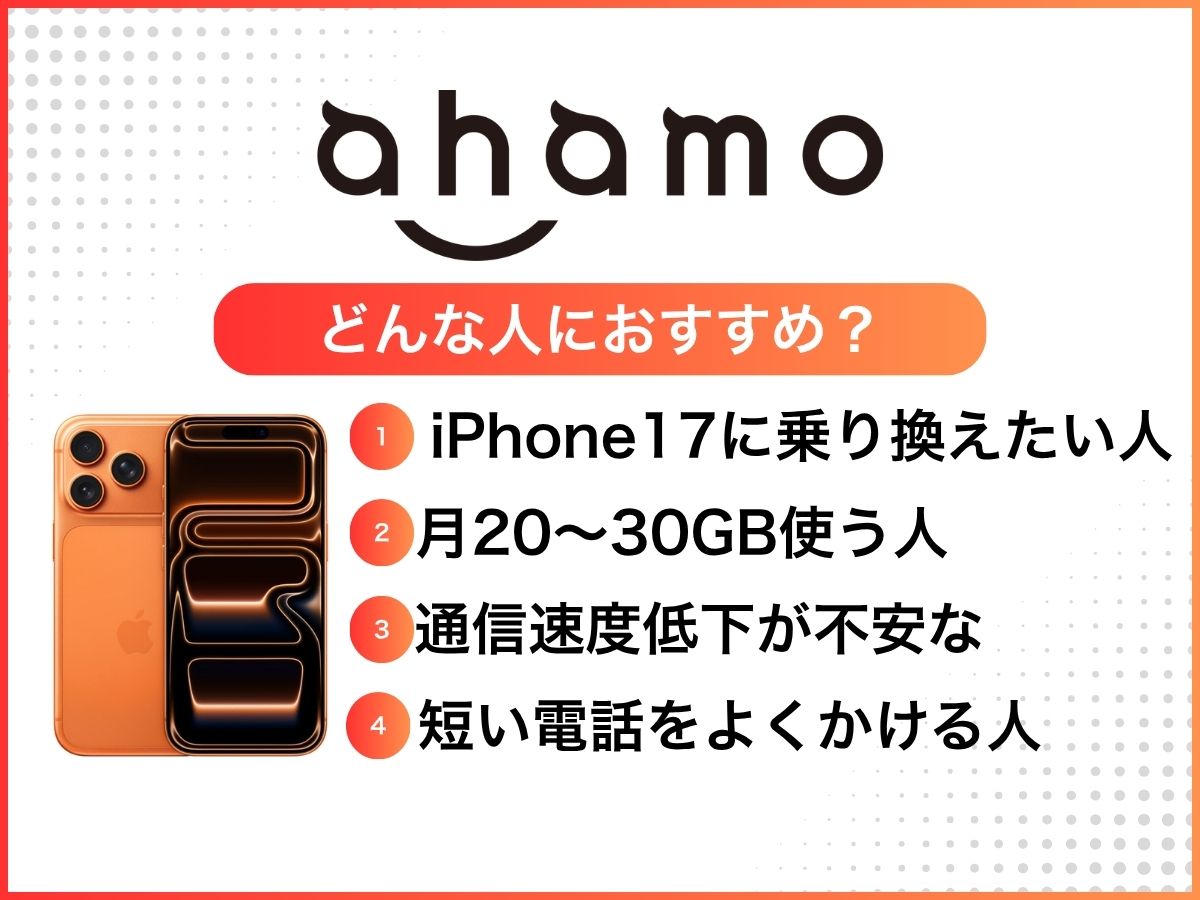 ahamoがおすすめな人の特徴をまとめた画像
